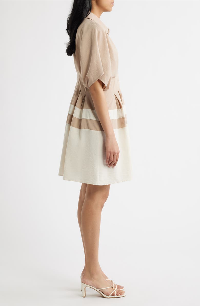 Mila Mae Pleated Shirtdress, Alternate, color, Taupe Cream