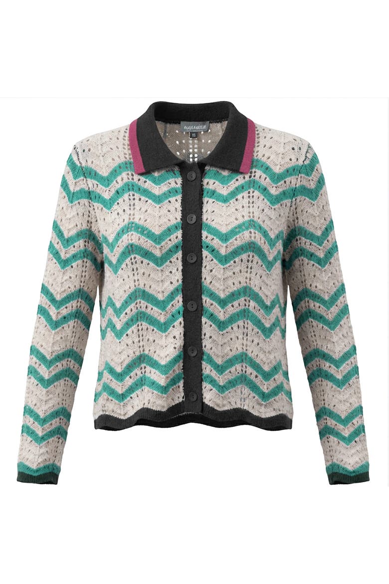 Crochet Stripe Button Front Collar Cardigan, Main, color, Off White/Emerald Green
