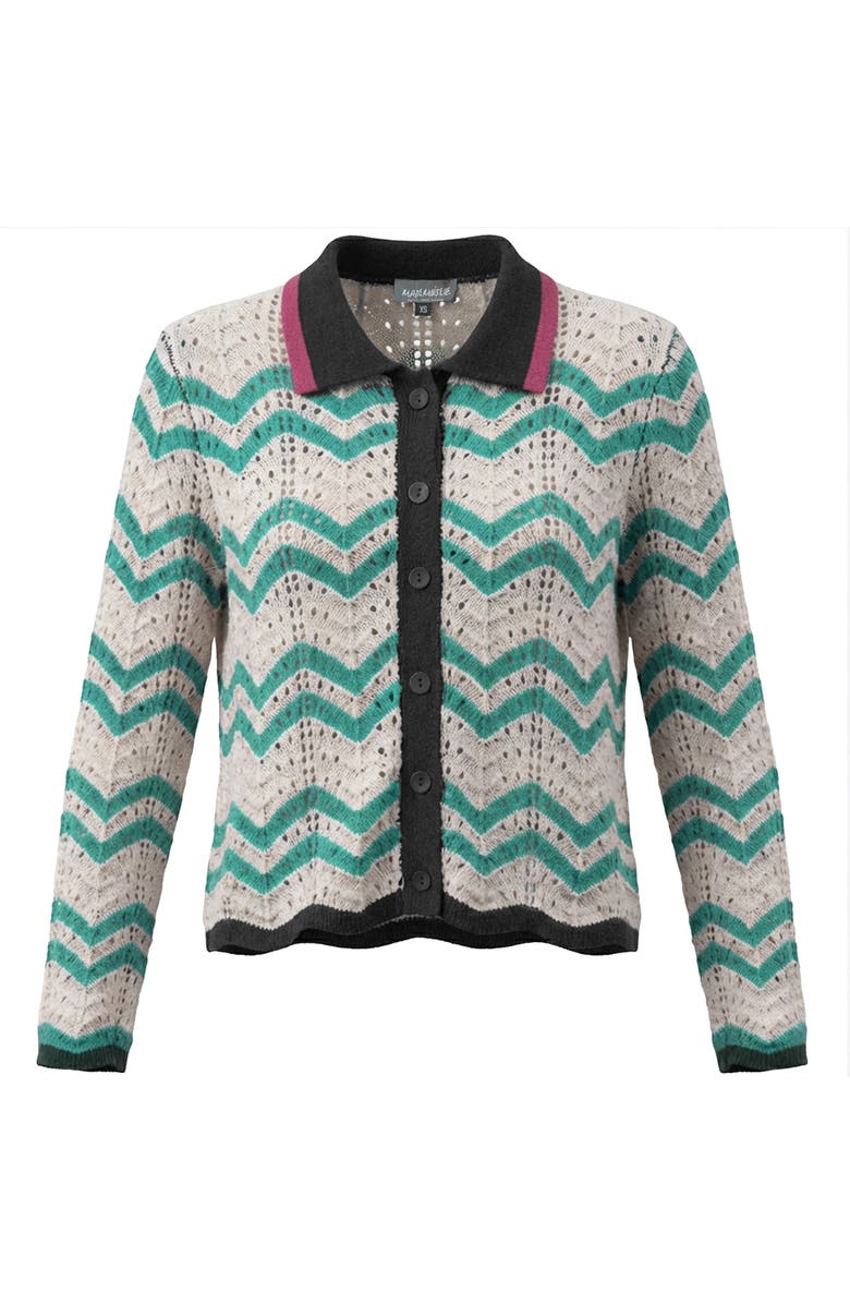 Mademoiselle Crochet Stripe Button Front Collar Cardigan, Main, color, Off White/Emerald Green