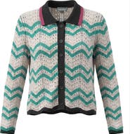 Mademoiselle Crochet Stripe Button Front Collar Cardigan