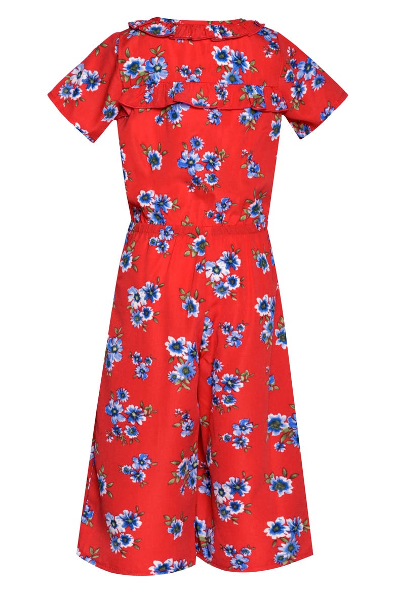 Kids' Floral Ruffle Yoke Jumpsuit, Alternate, color, RED MULTI