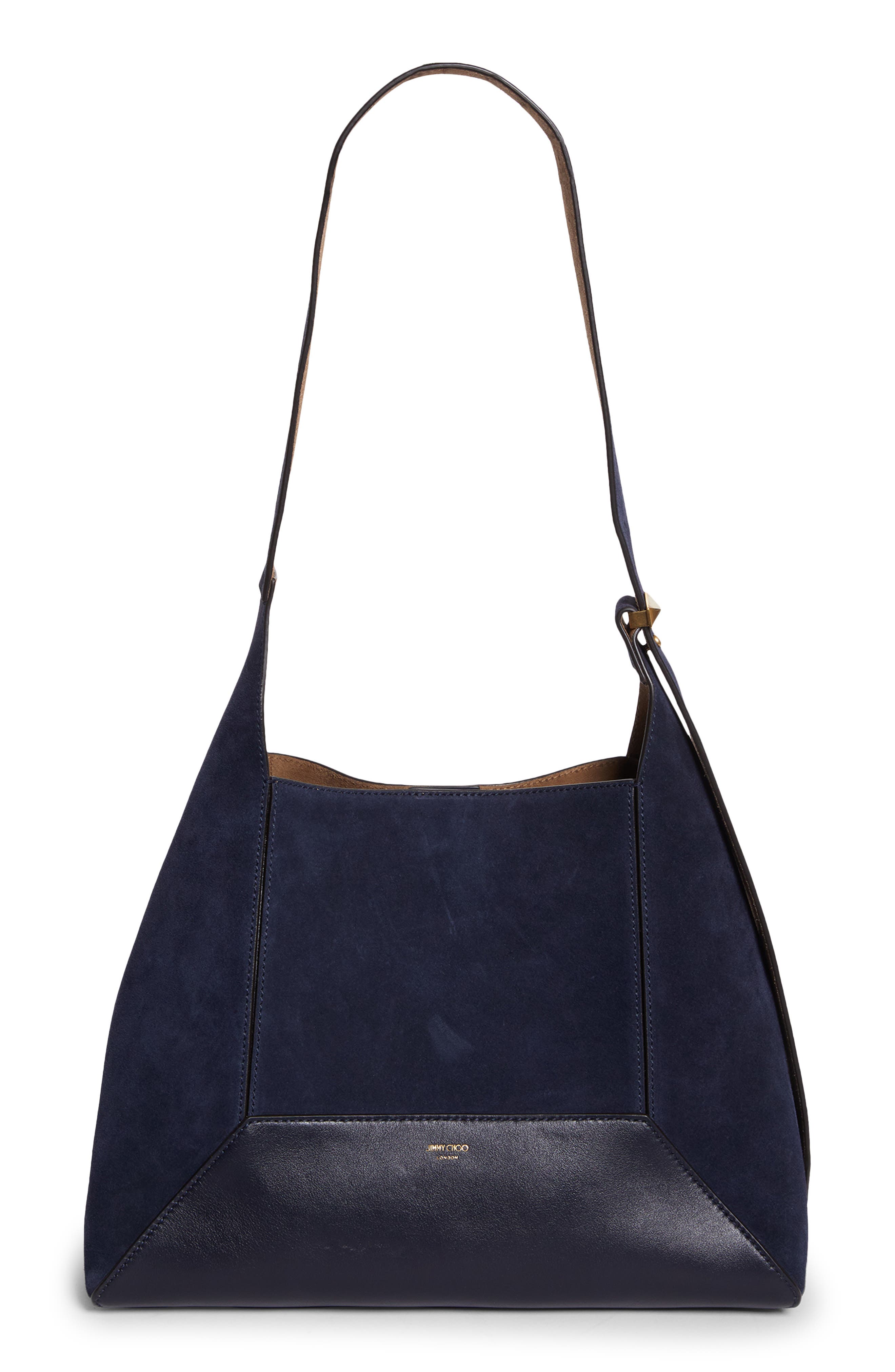 Jimmy Choo Medium Diamond Leather & Suede Hobo Bag, Main, color, Marine/ Gold