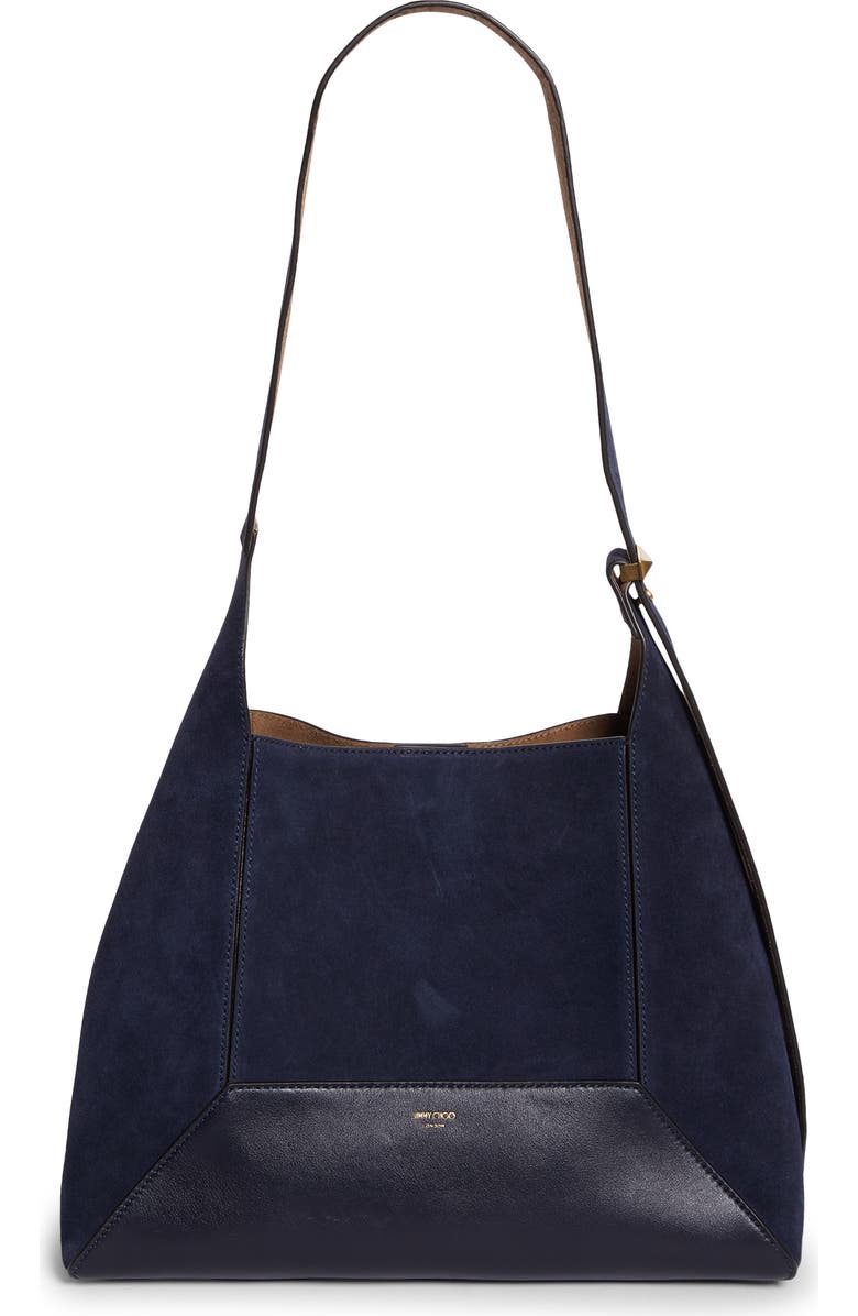 Jimmy Choo Medium Diamond Leather & Suede Hobo Bag, Main, color, Marine/ Gold