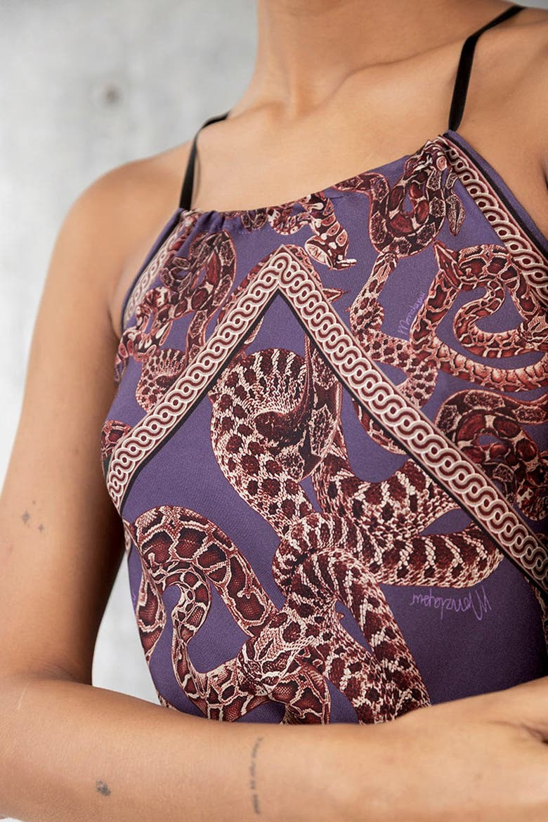 Silk Snake Scarf Maxi Dress, Alternate, color, Vino x Purple