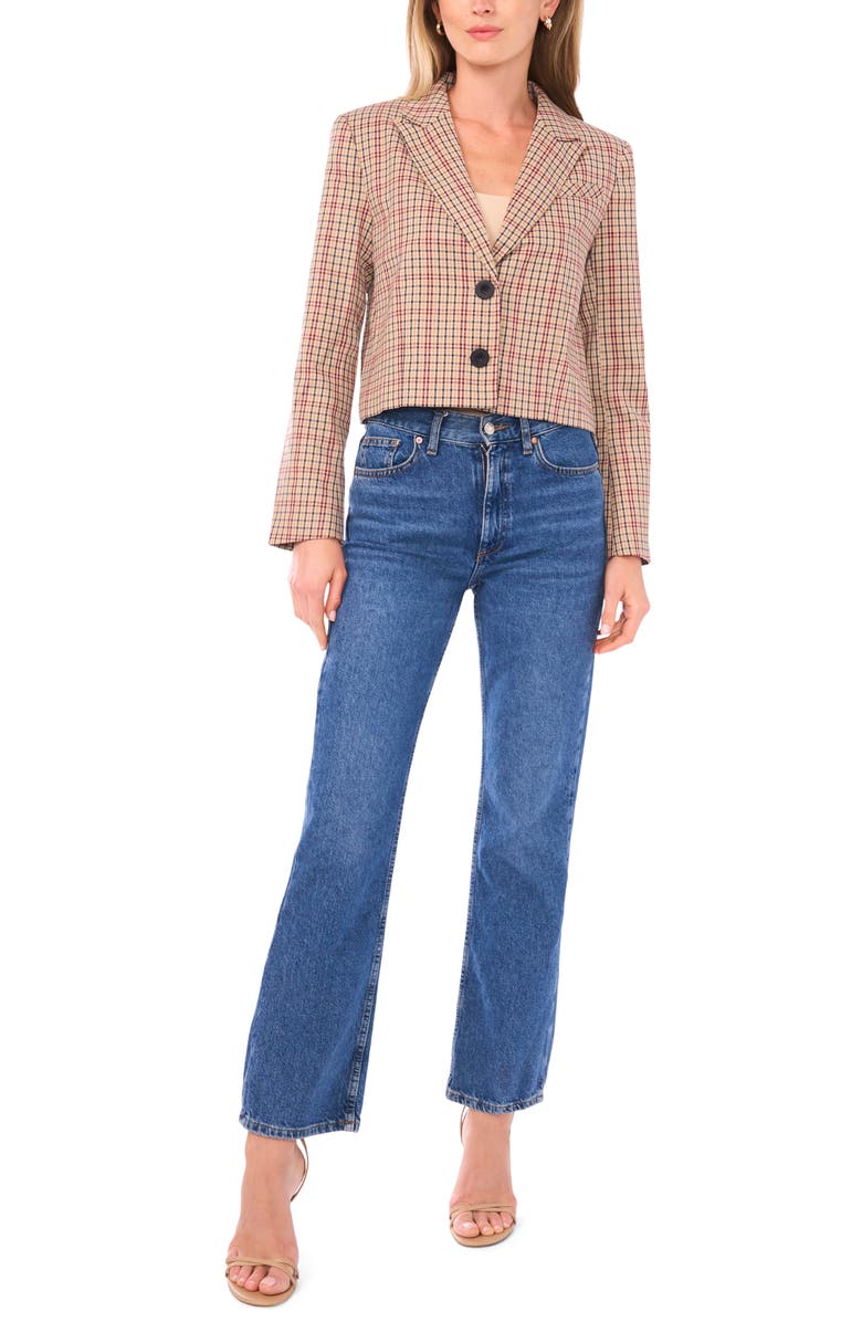 1.STATE Tailored Crop Blazer, Alternate, color, Beige/ Rich Black/ Burgundy