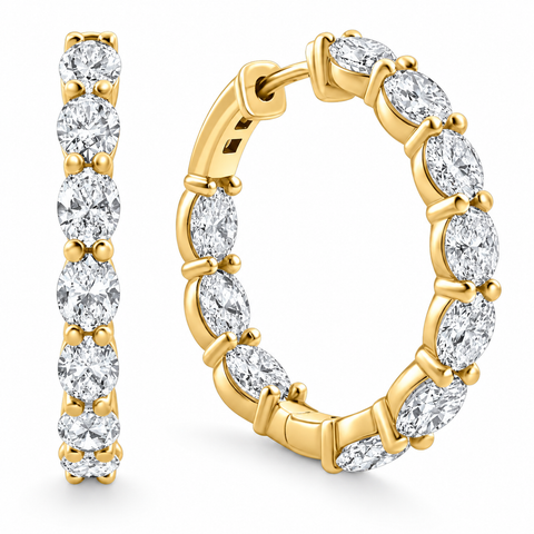 3Ct TW Oval Diamond Inside Outside Hoops 14k Gold Lab Grown 1"