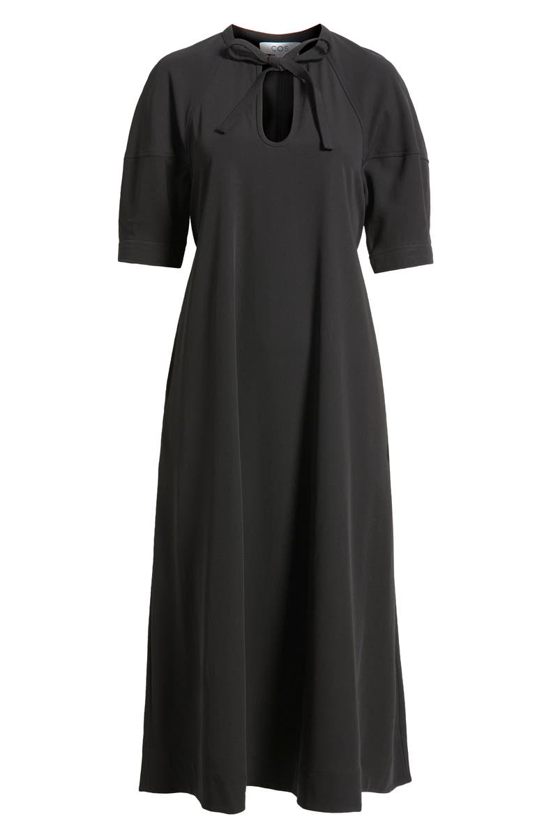 COS Tie Neck Midi Dress, Alternate, color, Black Dark