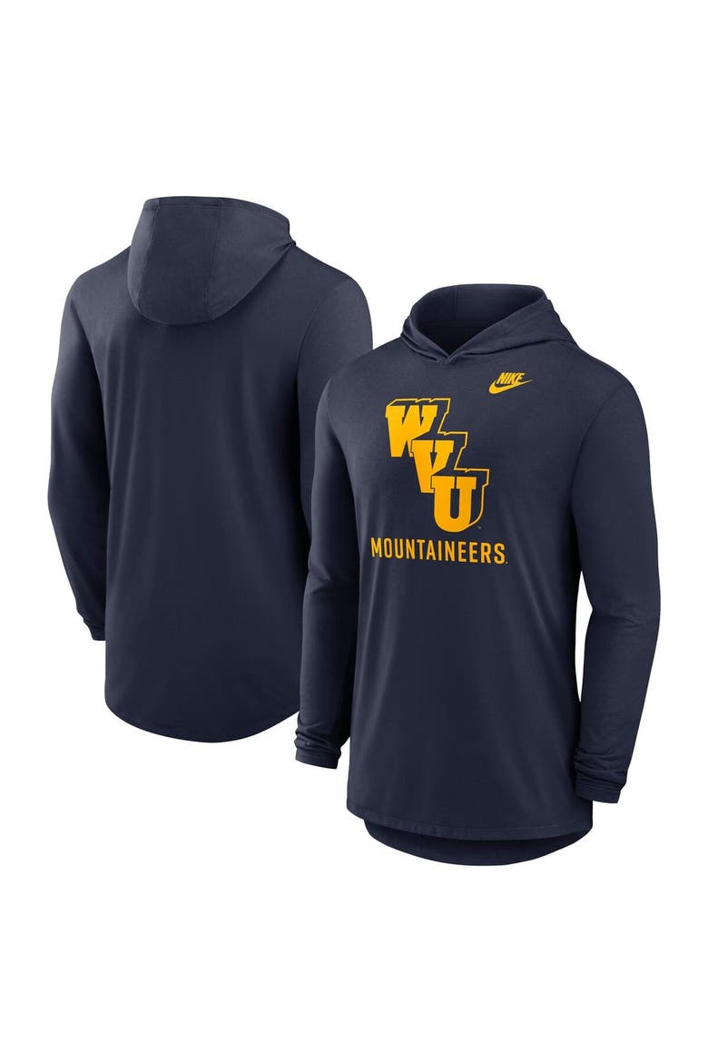 Men's Nike Navy West Virginia Mountaineers Legacy Tri-Blend Dri-FIT Long Sleeve Hoodie T-Shirt, Main, color, Navy
