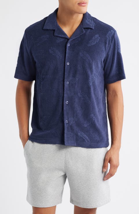 Shadow Hibiscus Cotton Blend Terry Cloth Camp Shirt