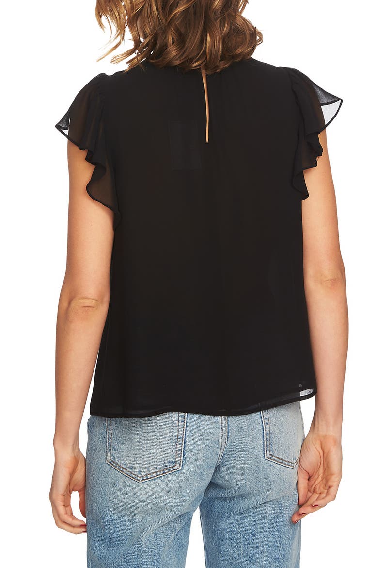 Flutter Sleeve Smocked Neck Blouse, Alternate, color, RICH BLACK