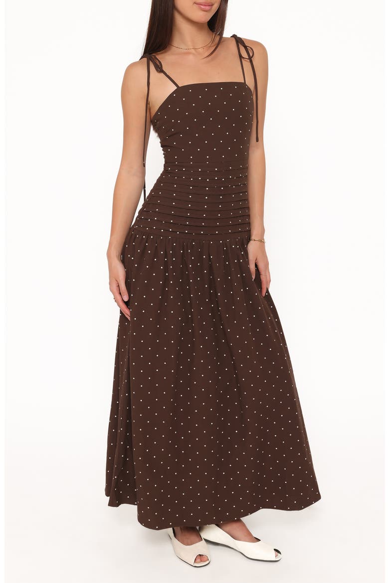 Mischa Polka Dot Maxi Dress, Alternate, color, BROWN POLKA DOT