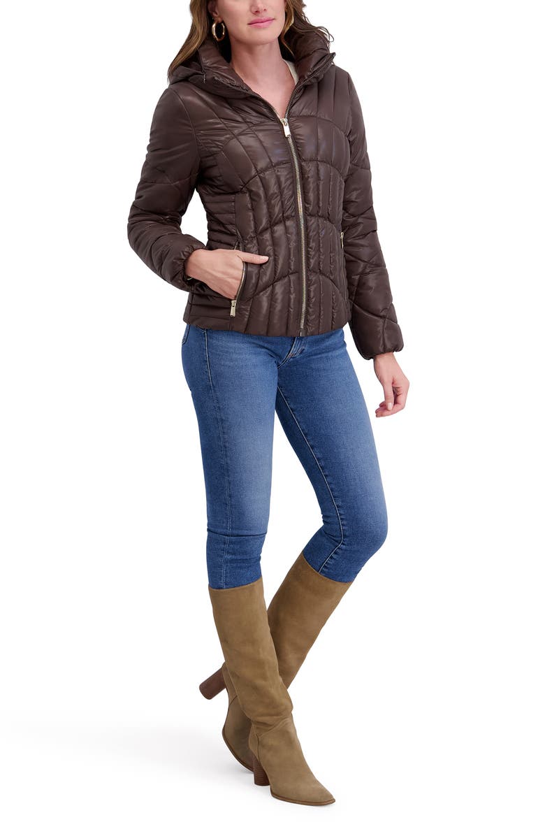 Kensie Hooded Puffer Jacket, Alternate, color, Chocolate