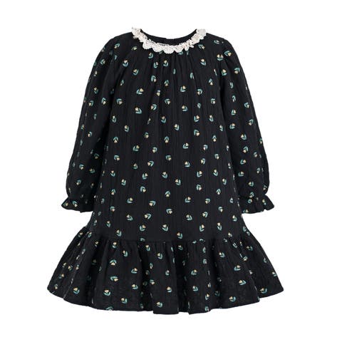 Floral Lace-collar Dress