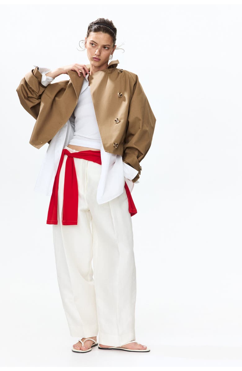 H&M Short trench coat with scarf, Alternate, color, Dark Beige