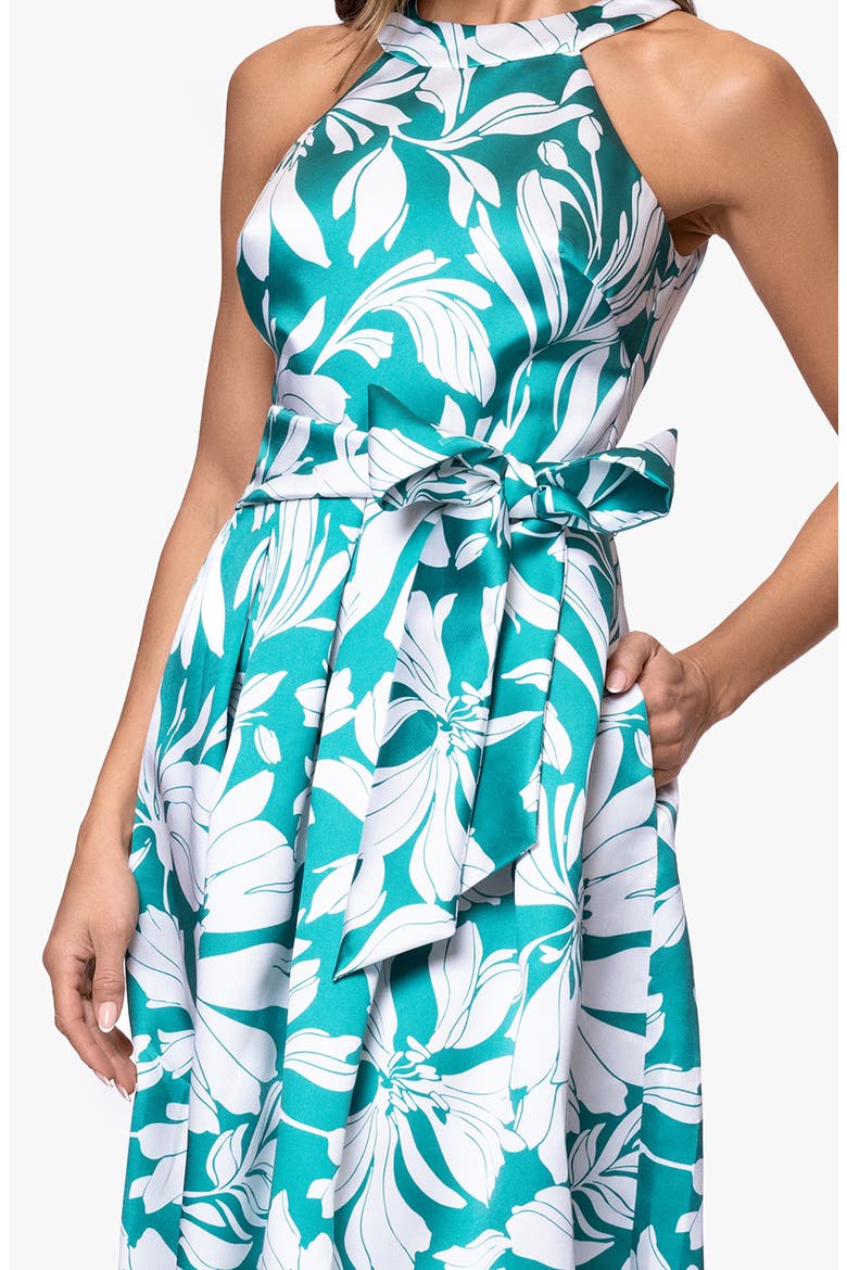 Mikado Midi Dress, Alternate, color, AQUA/ WHITE