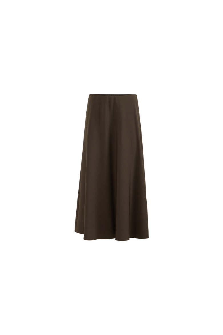 Comfort virgin wool and viscose twill flute skirt, Alternate, color, Brown