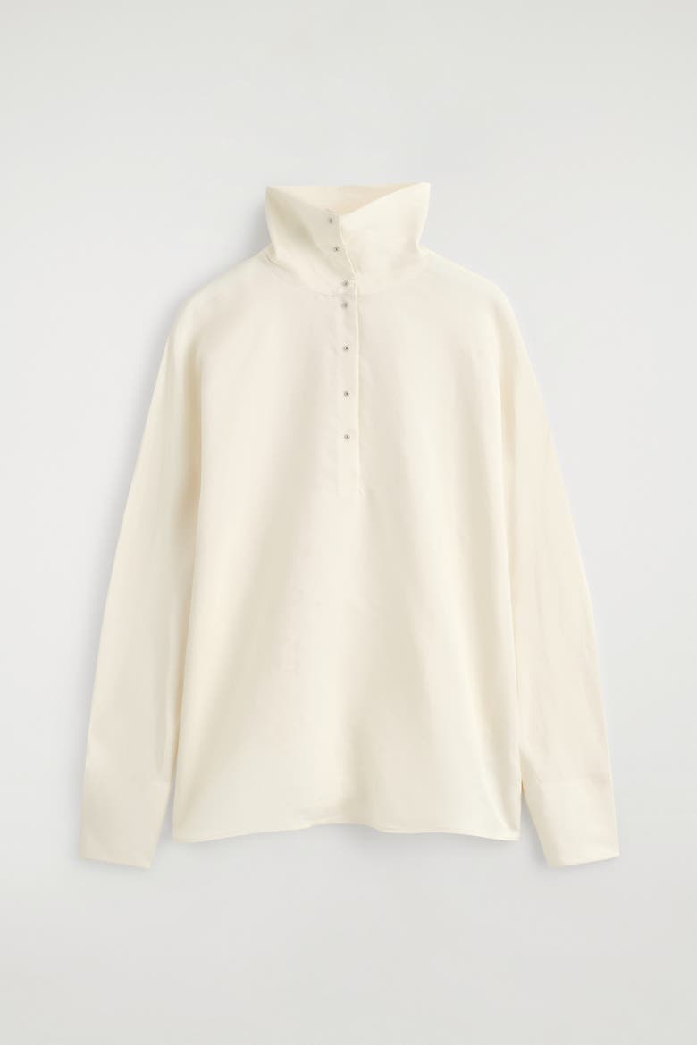 Stud-Detail Mock-Neck Blouse, Alternate, color, CAPPUCCINO