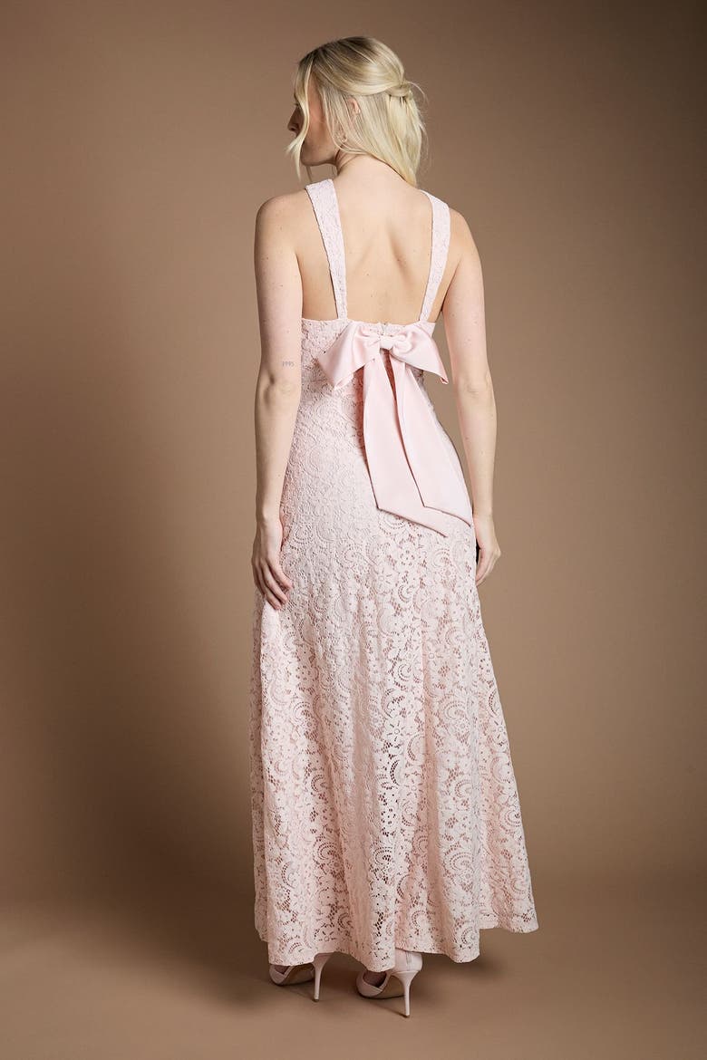 Cross Halter Neck Bridesmaid Maxi Dress, Alternate, color, Blush