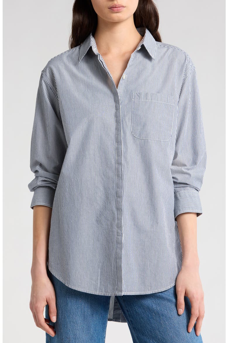 Stripe Oversize Button Back Cotton Button-Up Shirt, Main, color, NAVY STRIPE