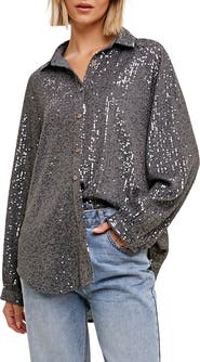 WISHLIST Sequin Button-Up Shirt