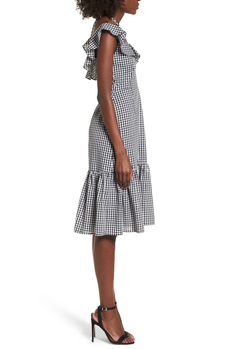 Zander Ruffle Midi Dress, Alternate, color, BLACK GINGHAM