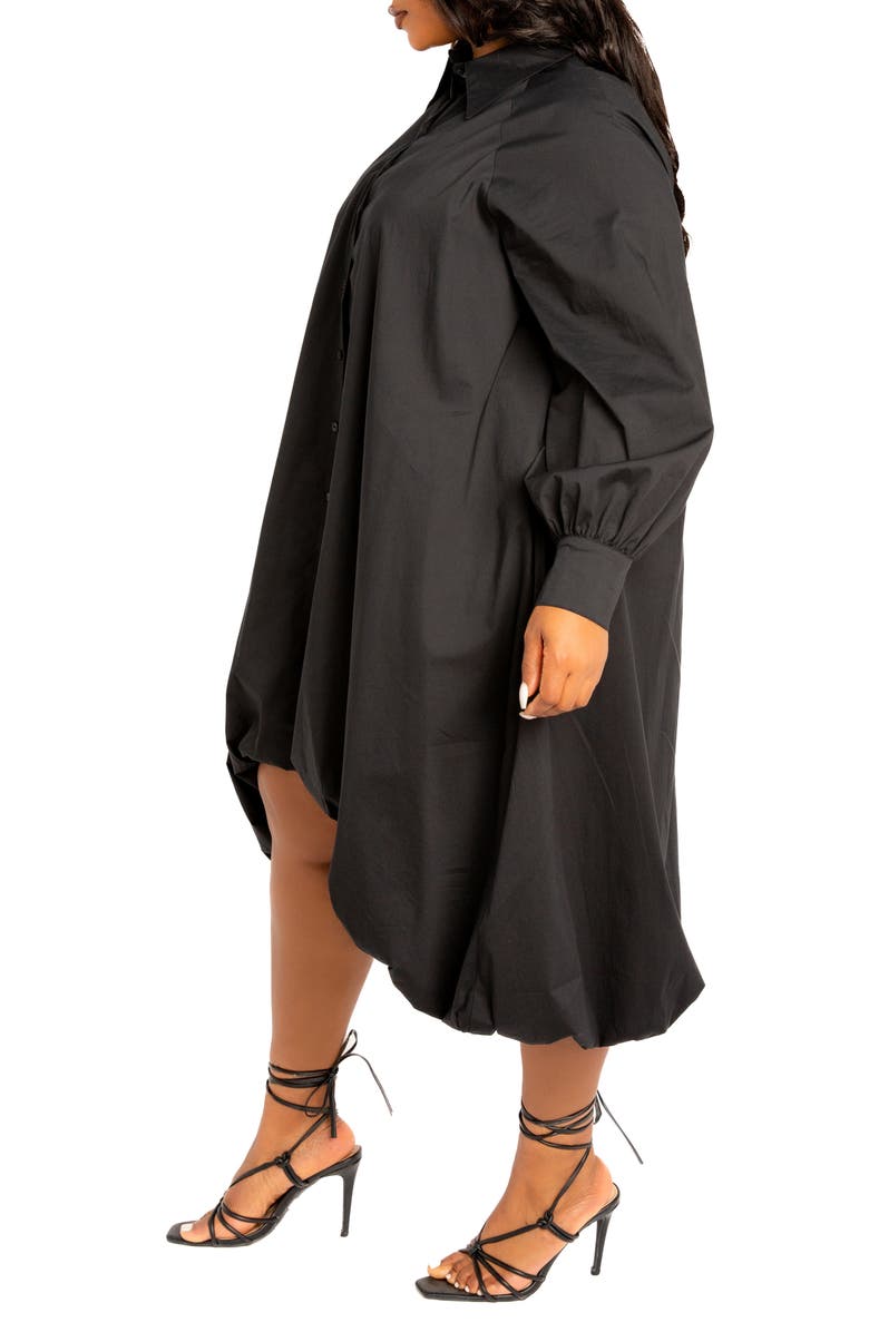 BUXOM COUTURE Long Sleeve High-Low Bubble Hem Shirtdress, Alternate, color, Black