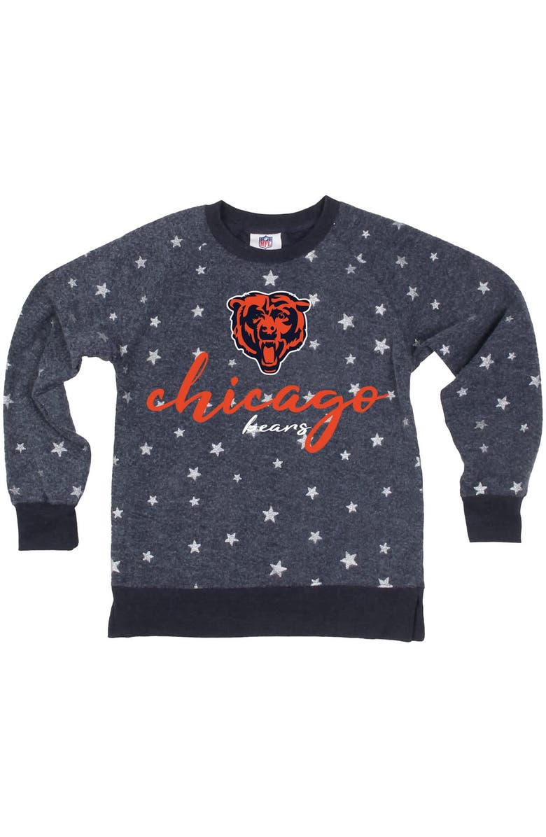 Wes & Willy Girls Youth Wes & Willy Navy Chicago Bears Shimmer Star Reverse Fleece Pullover Sweatshirt, Alternate, color,