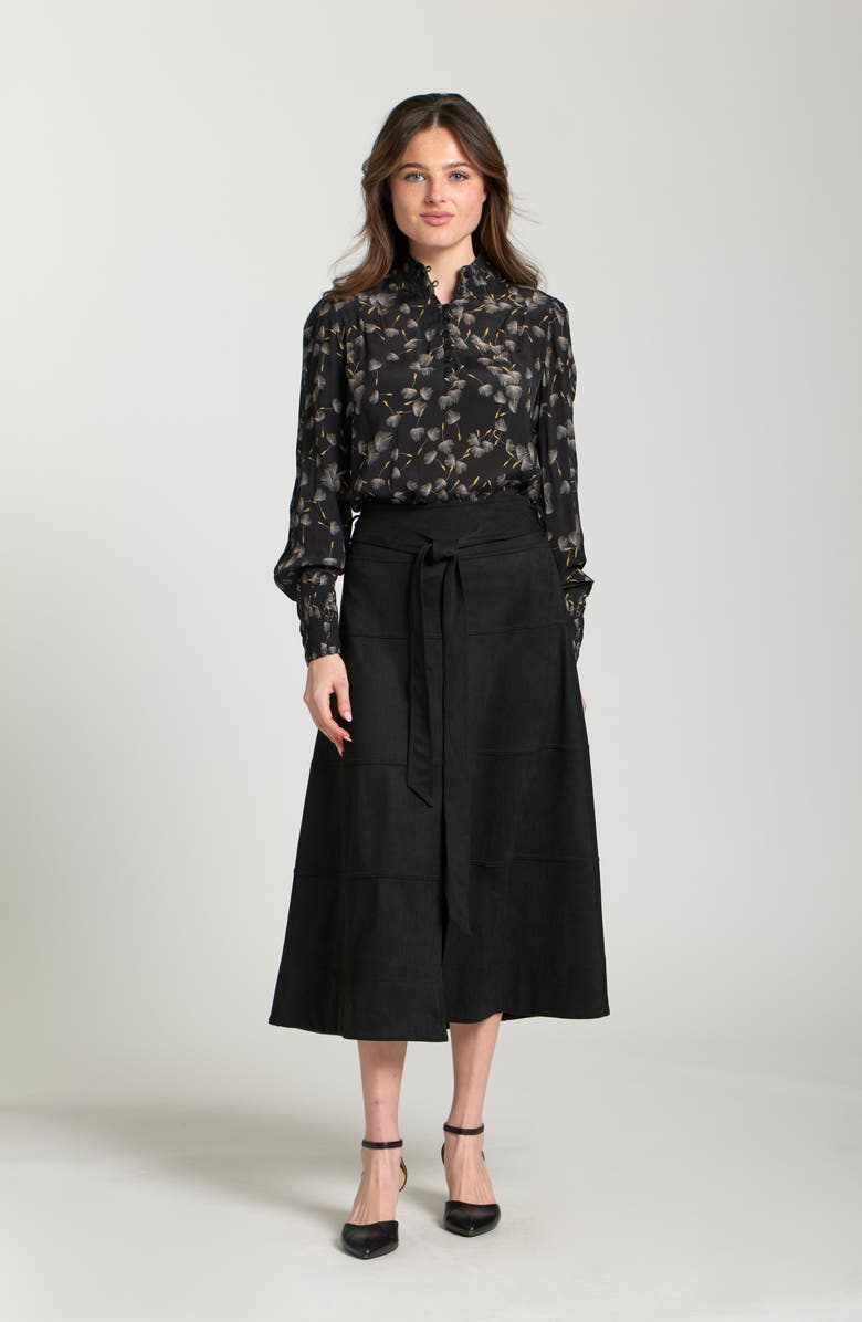 APNY Faux Suede Paneled A-Lined Midi Skirt, Alternate, color, Black