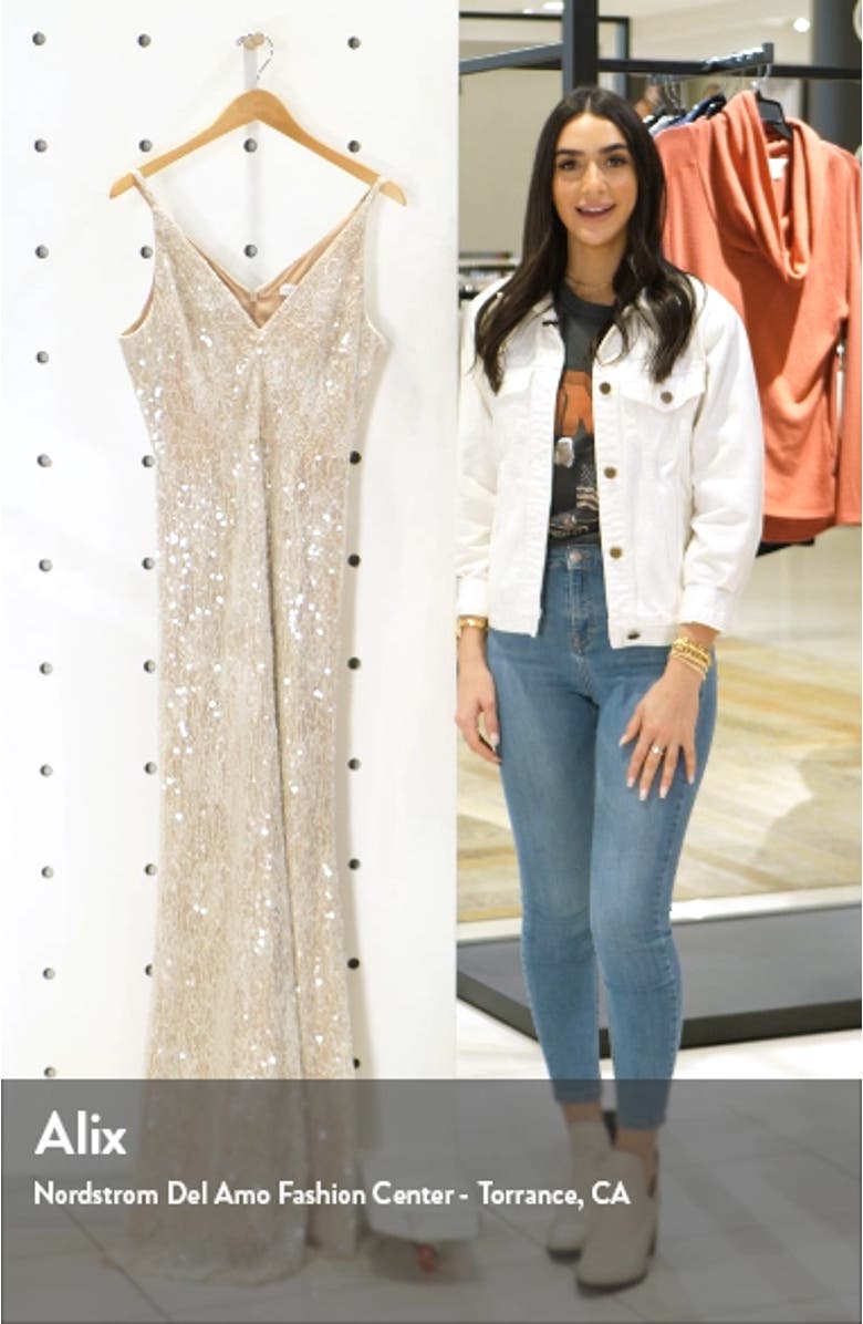 Sharon Lace Sequin Plunge Neck Mermaid Gown, sales video thumbnail