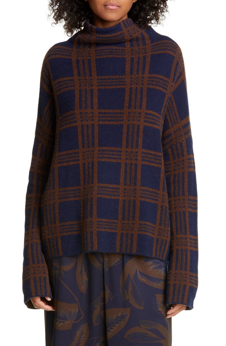 Vince Tartan Plaid Funnel Neck Wool & Cashmere Sweater, Main, color,