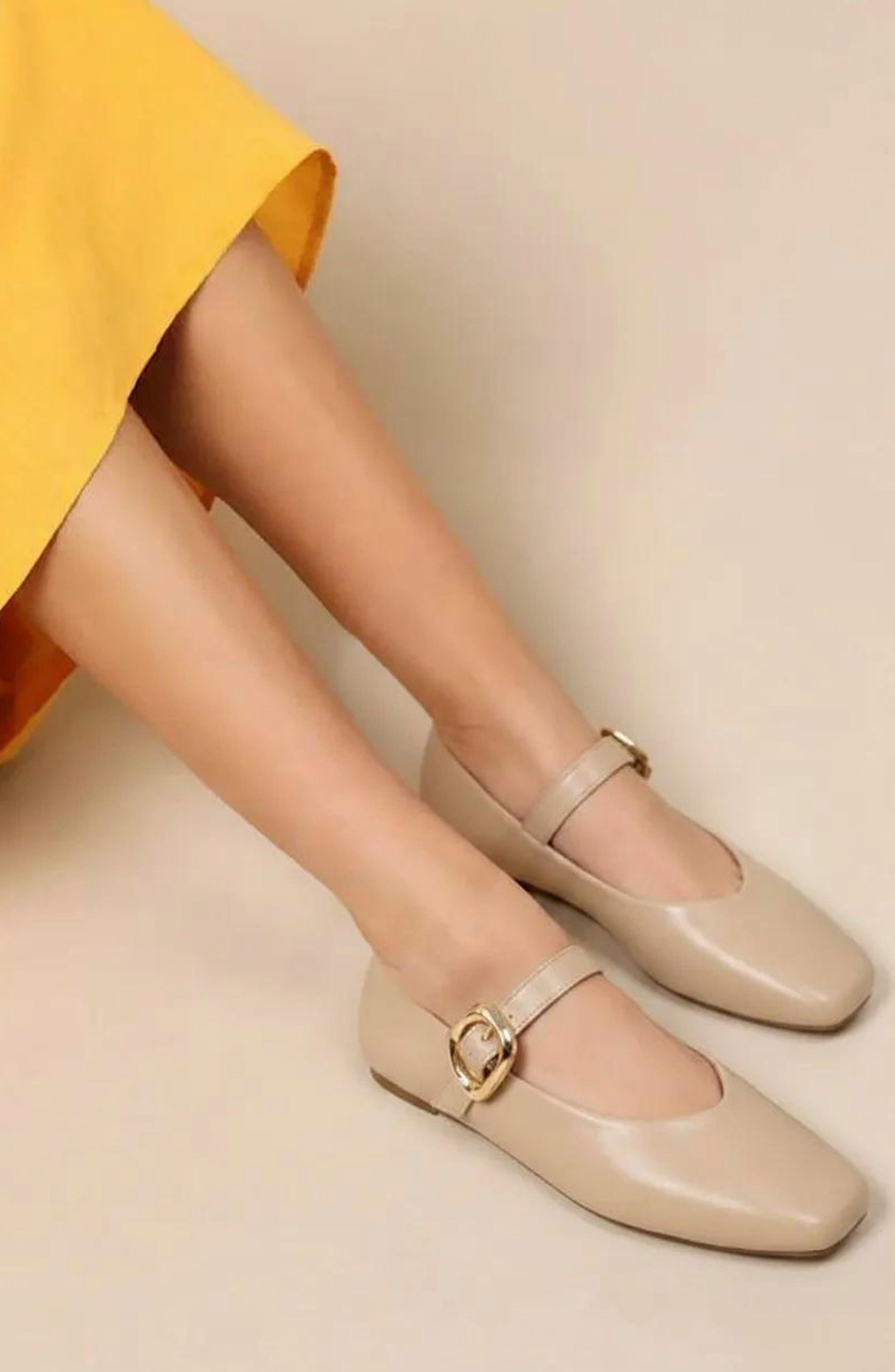 Charlotte Faux Leather Mary Jane Flat, Alternate, color, BEIGE PU