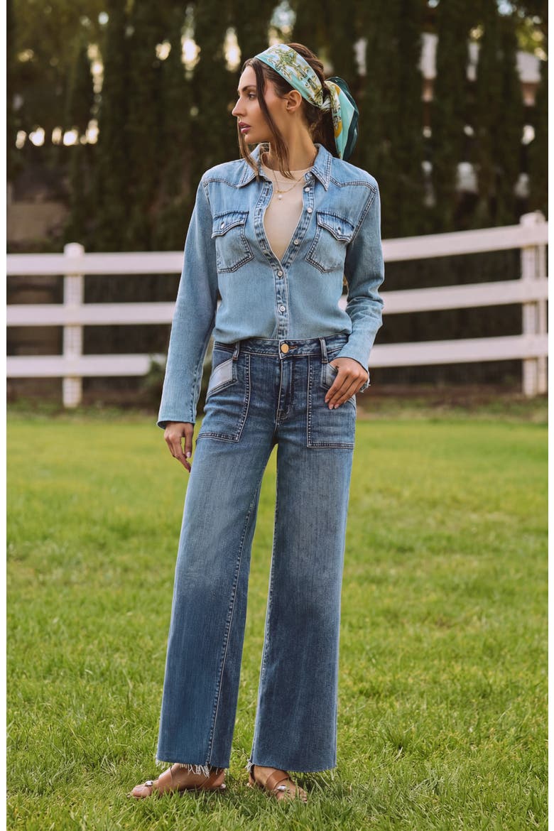 Maya High Waist Raw Hem Wide Leg Jeans, Alternate, color, BLUE