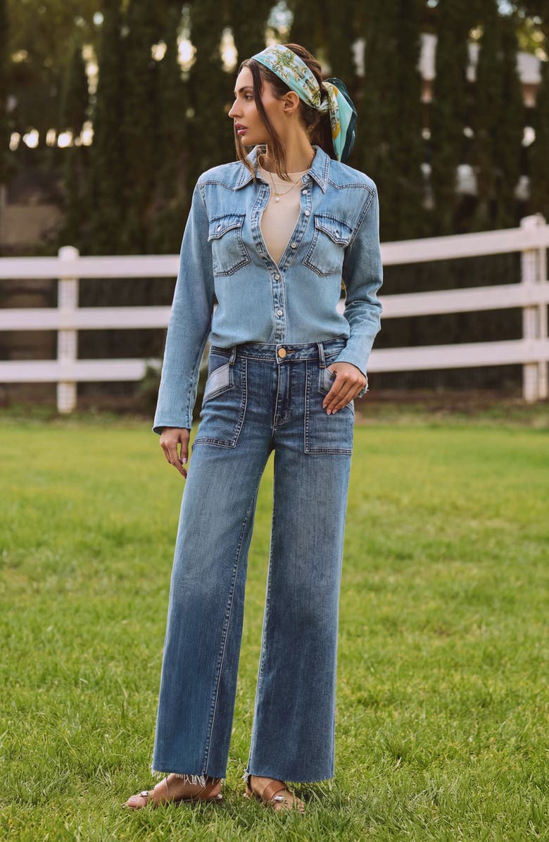 KUT from the Kloth Maya High Waist Raw Hem Wide Leg Jeans, Alternate, color, Blue