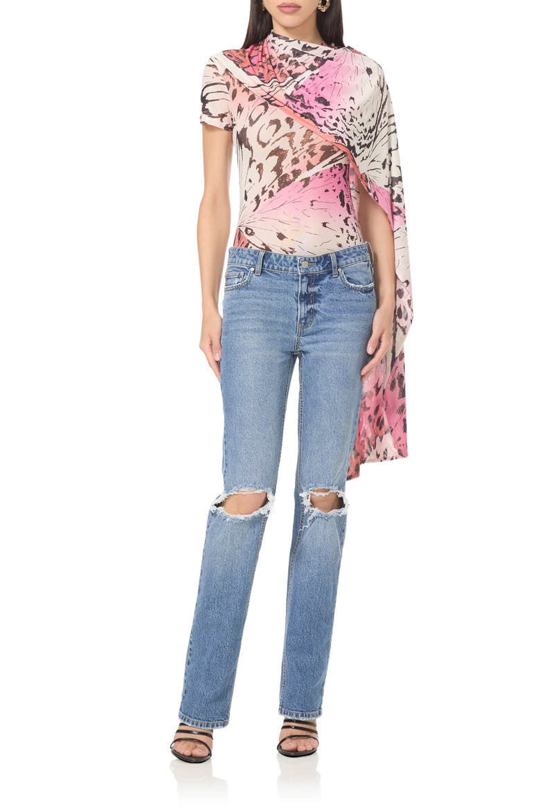Fiona Asymmetrical Scarf Detail Mesh Top, Alternate, color, BLUSH BUTTERFLY