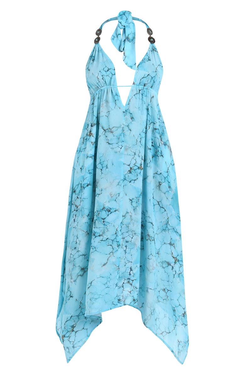 L'AGENCE Umma Plunge Cover-Up Dress, Alternate, color, Turquoise