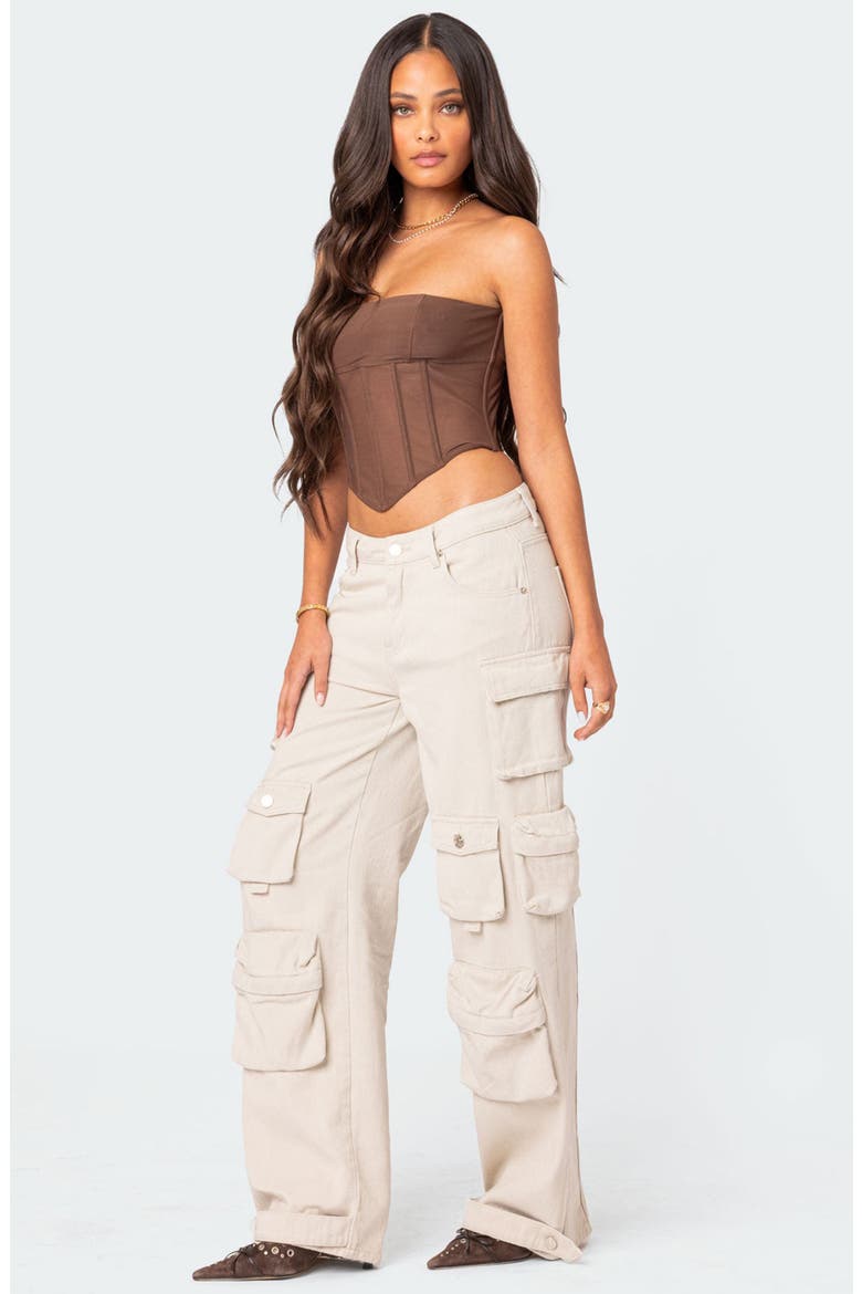 Evangeline Strapless Mesh Corset Top, Alternate, color, BROWN