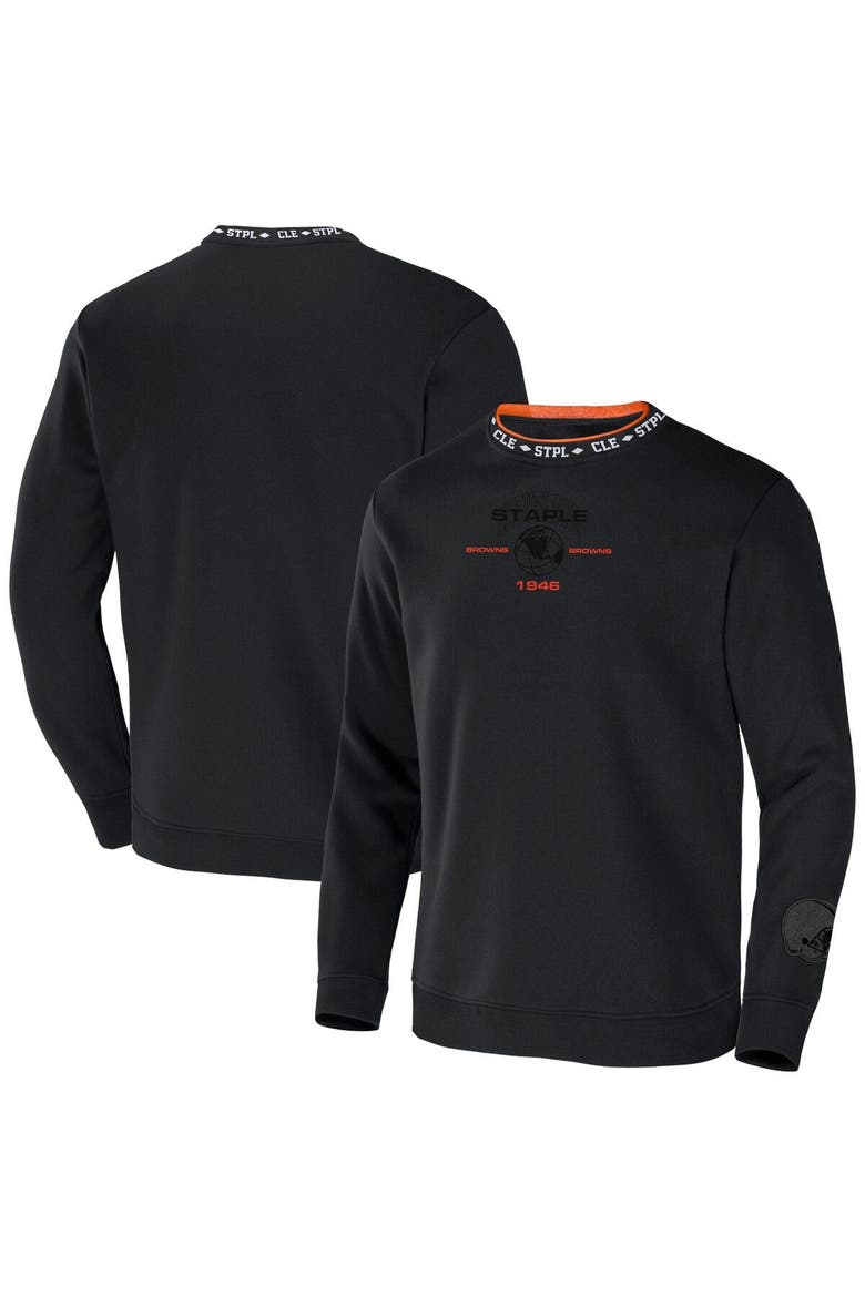 Men's NFL x Staple Black Cleveland Browns Globe Crewneck Pullover, Main, color, Black