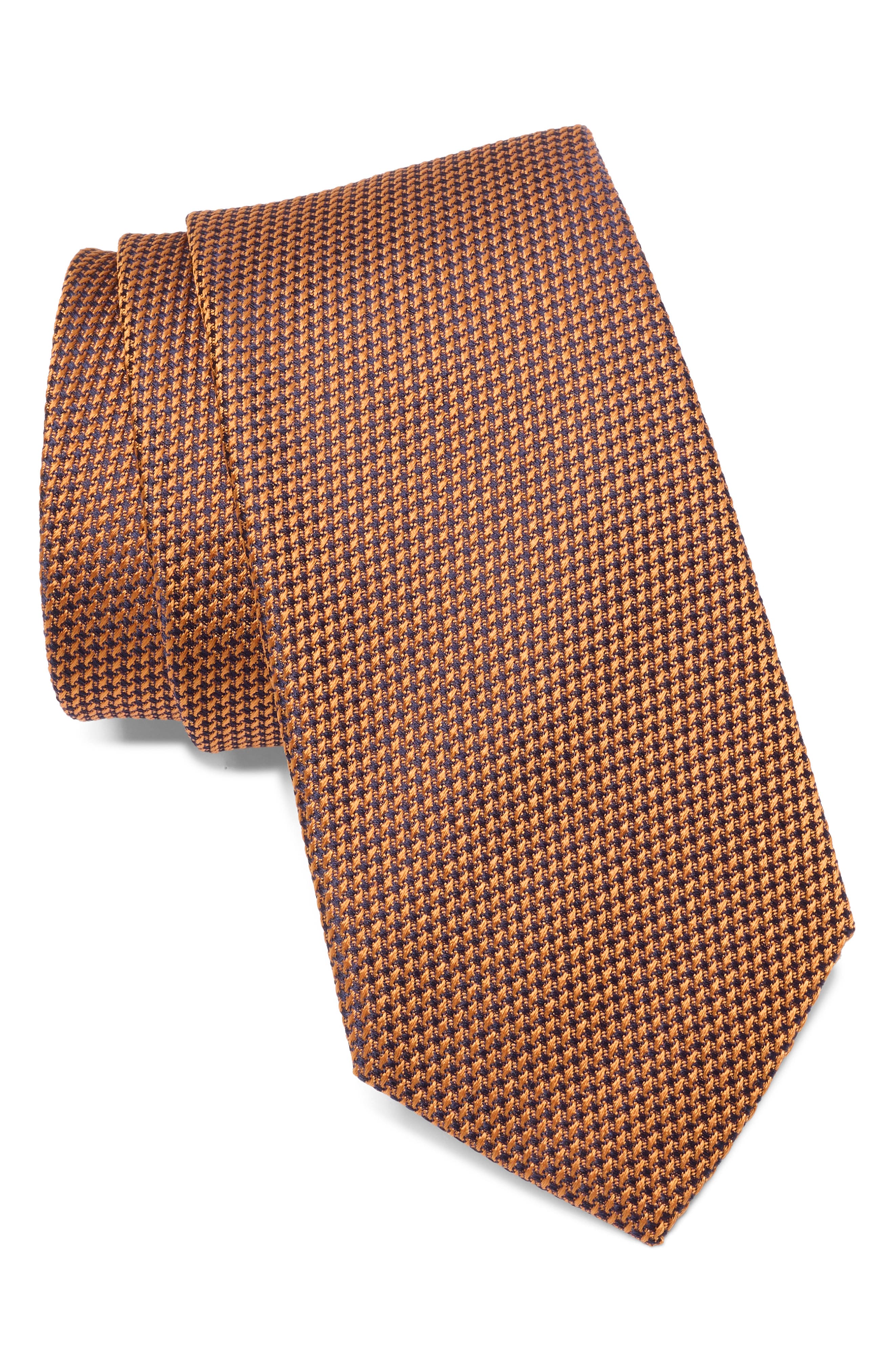 Jack Victor Micro Houndstooth Silk Tie In Orange
