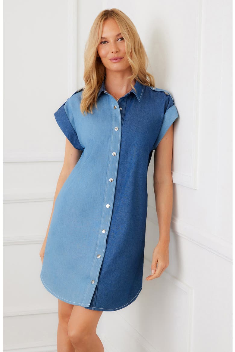 Colorblock Denim Shirtdress, Alternate, color, DENIM