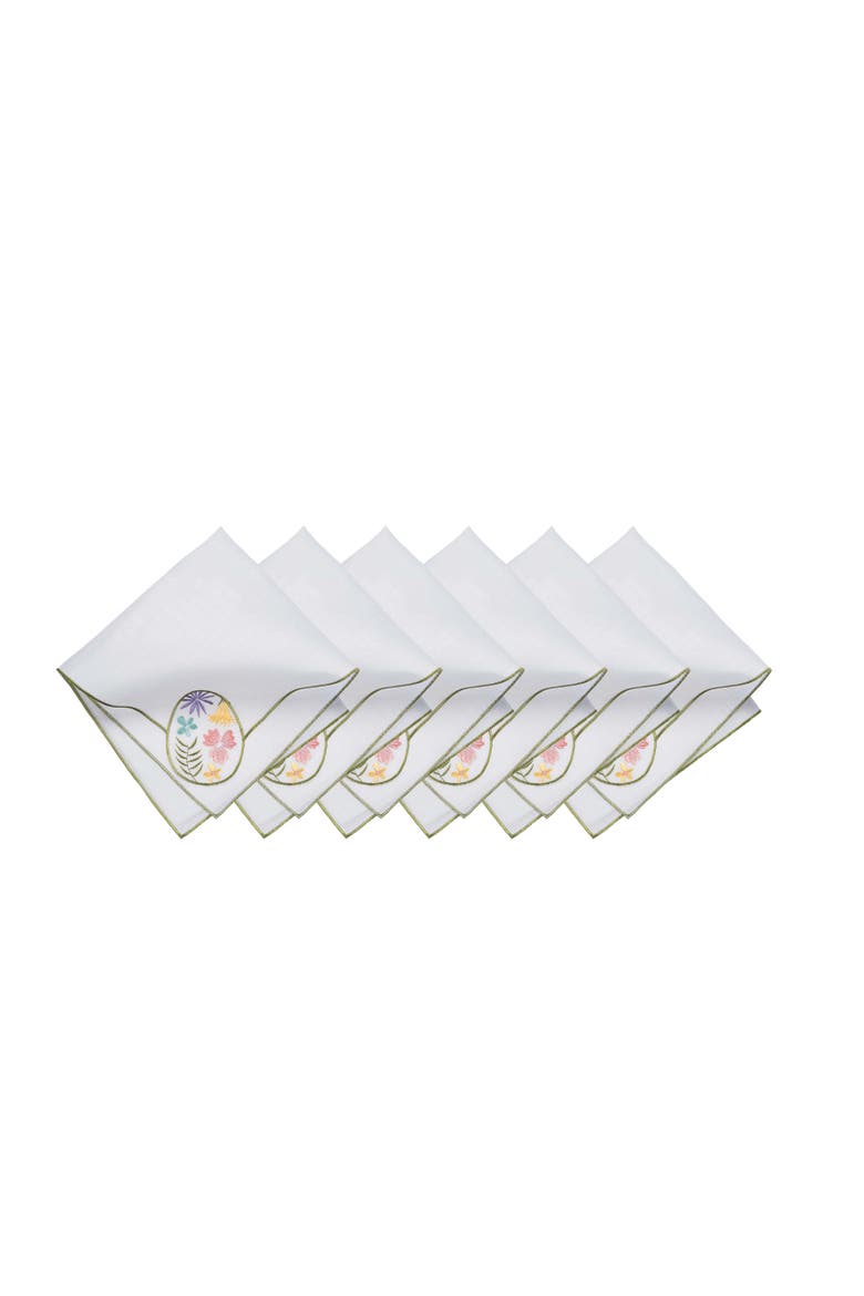 Floral Easter Egg Embroidered Hemstitch Set of 6 Cloth Napkins, Main, color, Pink