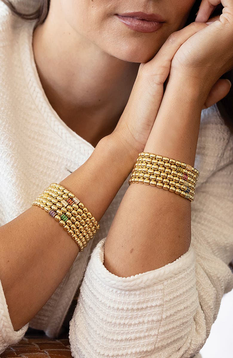 Brook and York Brei Birthstone Beaded Stretch Bracelet, Alternate, color, Gold January