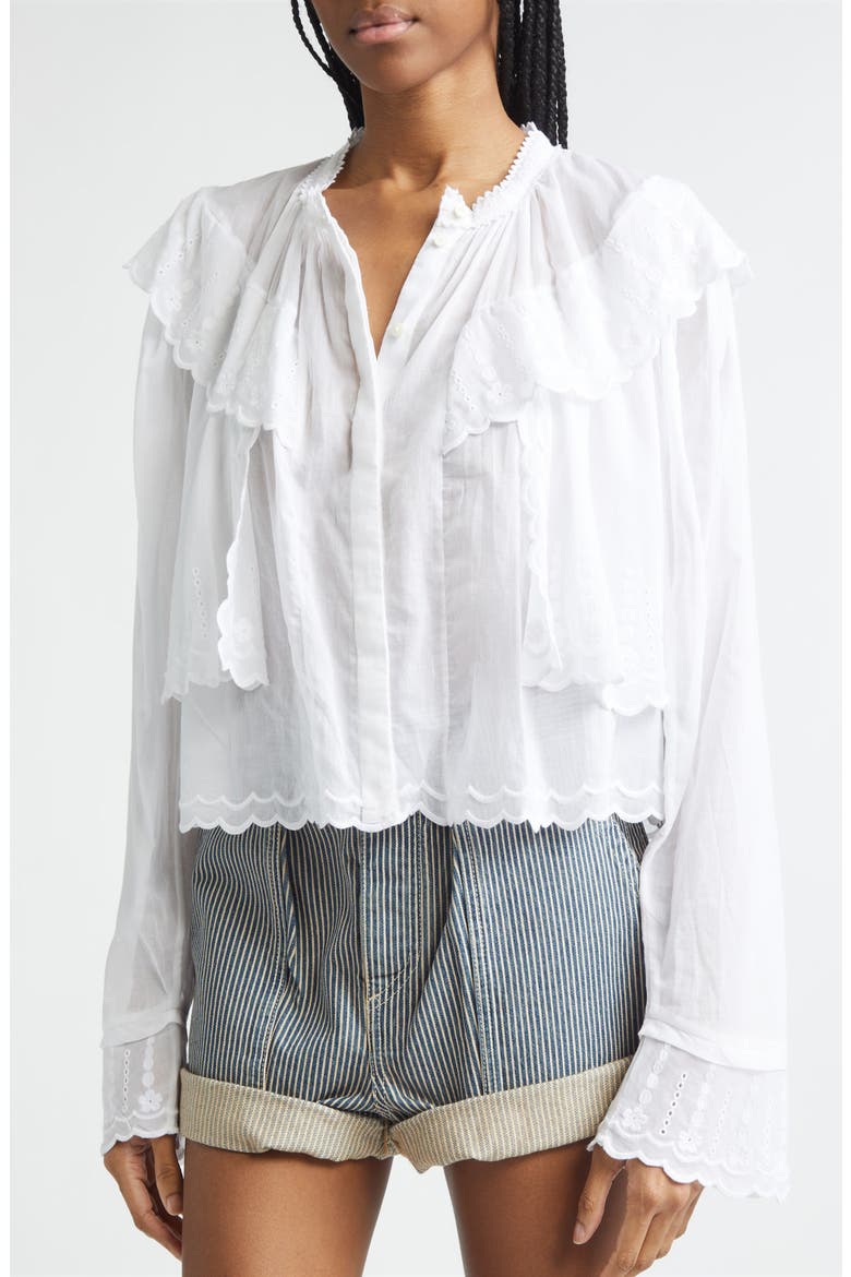 Kelmon Embroidered Eyelet Ruffle Shirt, Main, color, WHITE