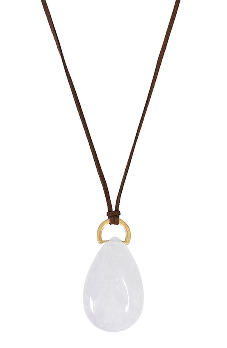MARLYN SCHIFF Tessa White Agate Teardrop Charm Cord Pendant Necklace, Main, color, 