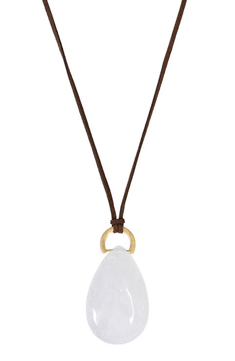 Tessa White Agate Teardrop Charm Cord Pendant Necklace