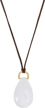 MARLYN SCHIFF Tessa White Agate Teardrop Charm Cord Pendant Necklace