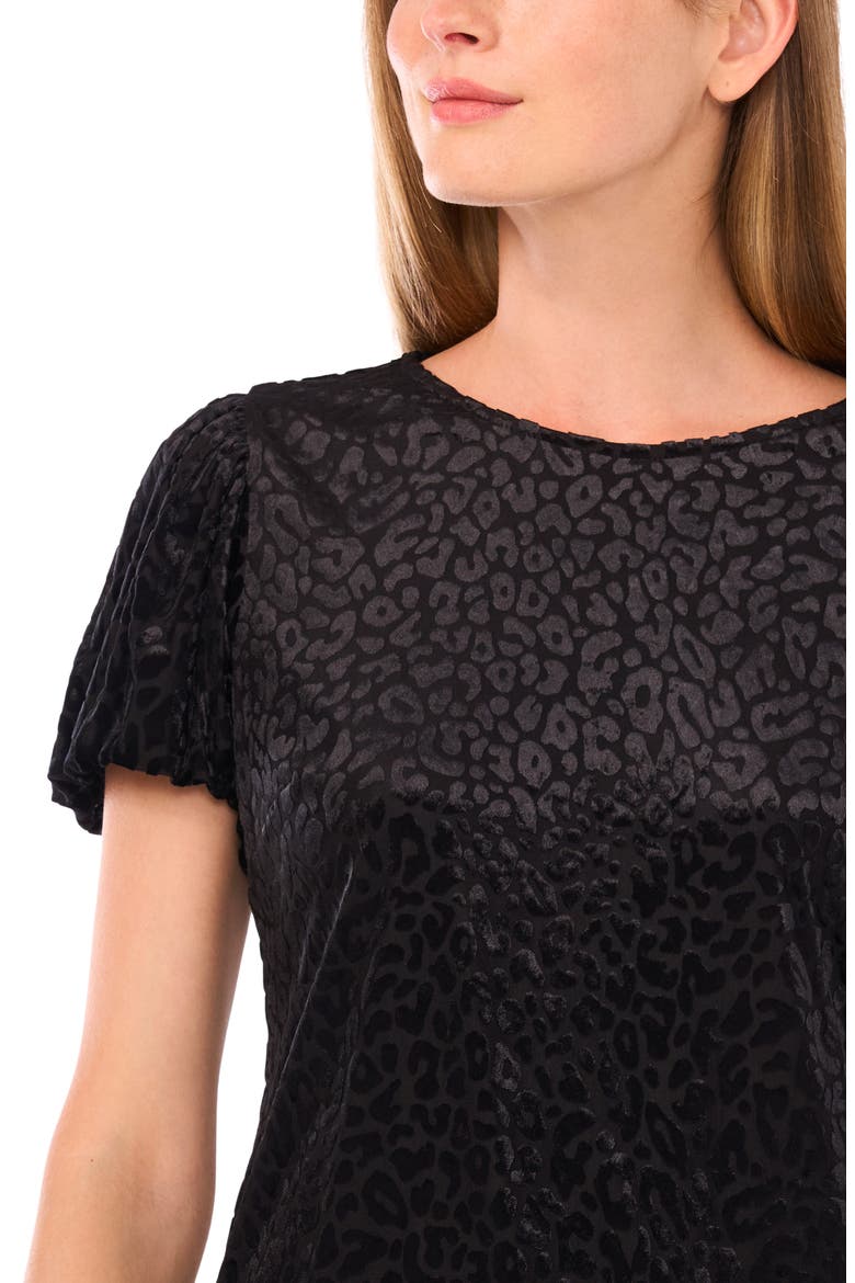 Bubble Sleeve Leopard Velvet Top, Alternate, color, RICH BLACK