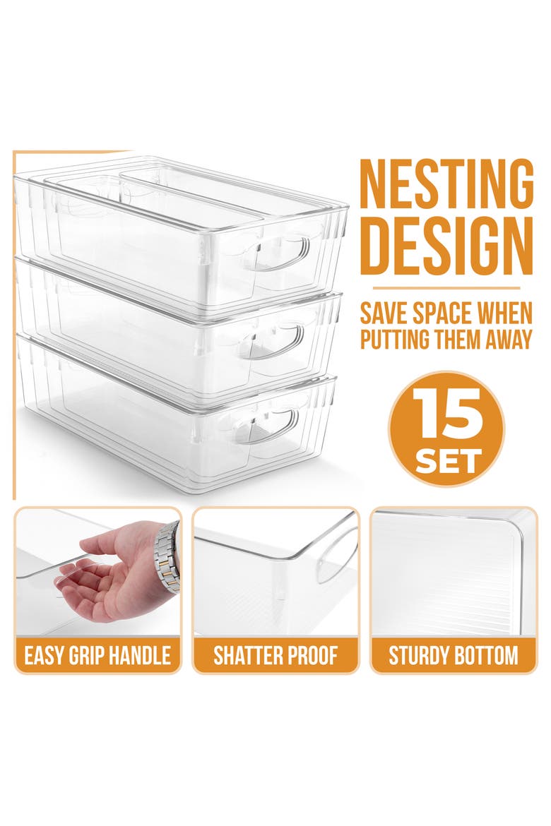 Set of 15 Assorted Clear Storage Bins, Alternate, color, CLEAR