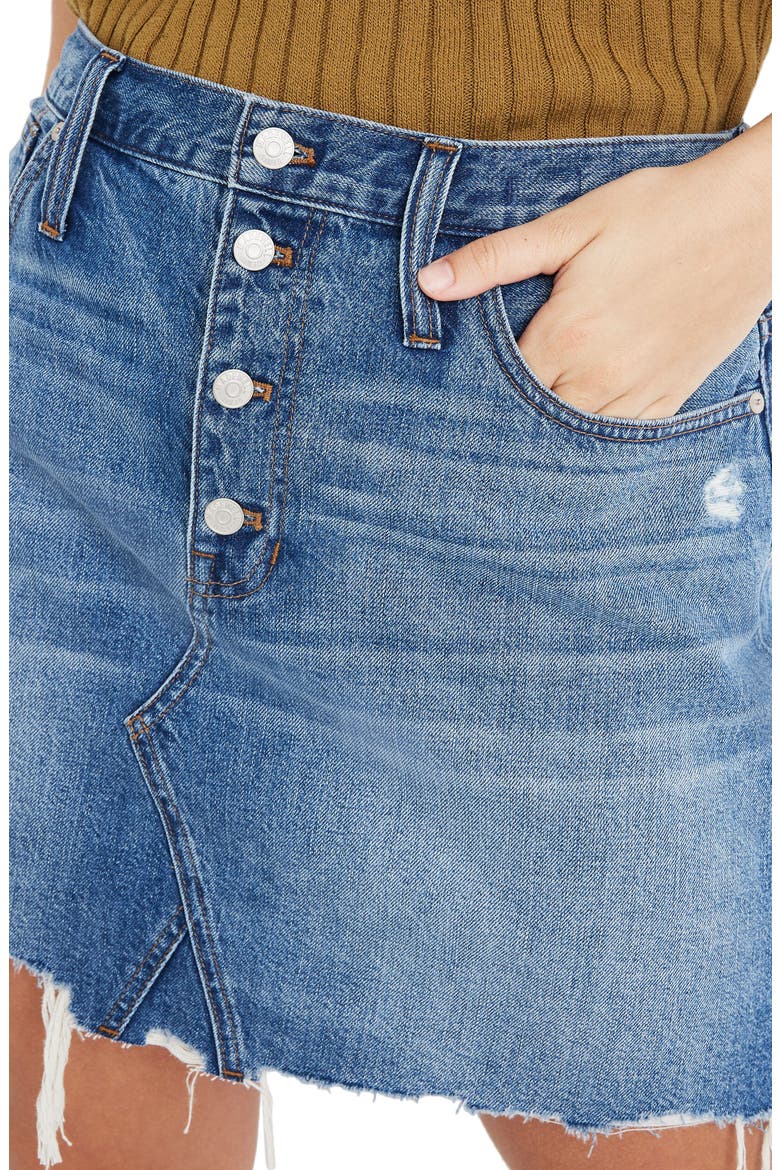 Button-Front Edition: Rigid Denim A-Line Miniskirt, Alternate, color, HUGHES WASH