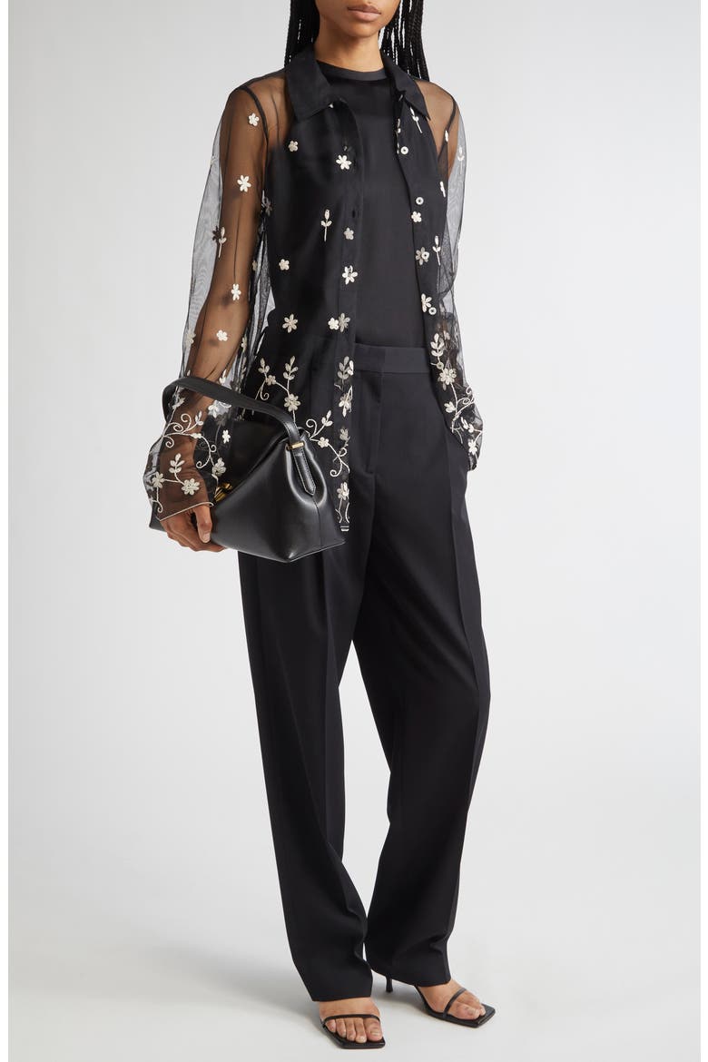 Floral Embroidered Tulle Shirt, Alternate, color, BLACK/ WHITE