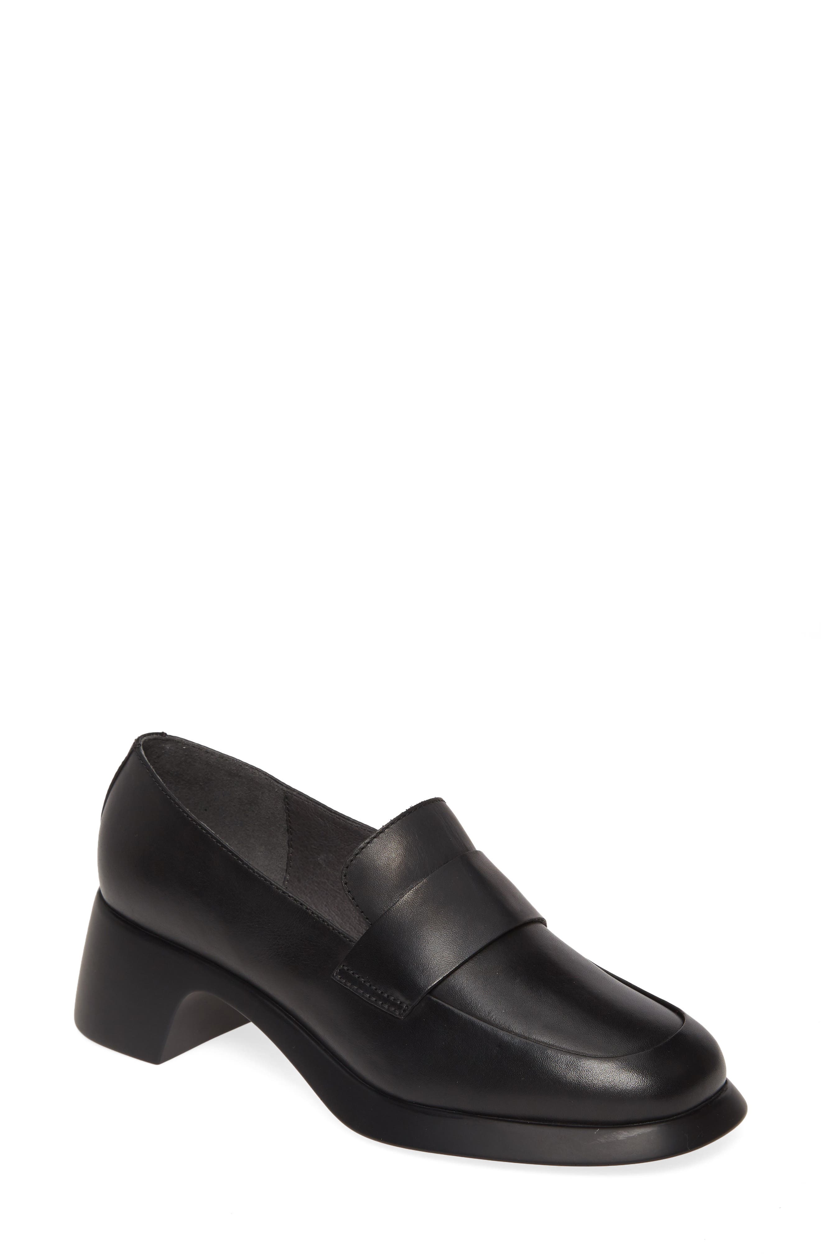 Trisha Leather Loafer Pump, Main, color, BLACK LEATHER